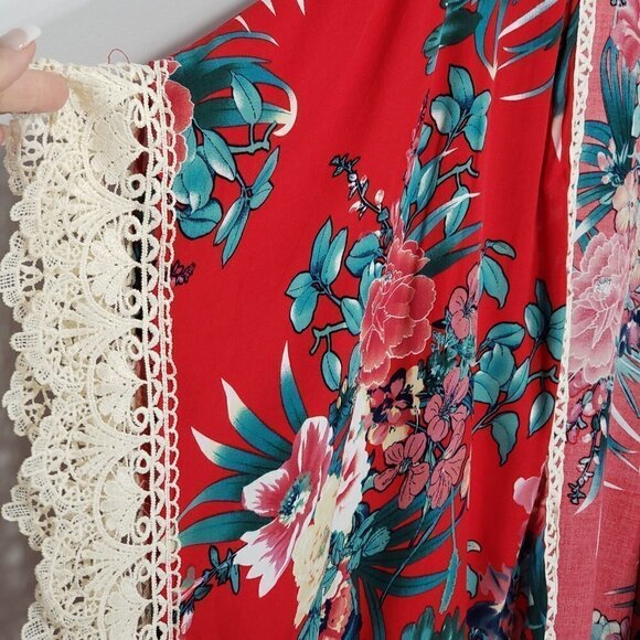 Altar'd State Bright Hawaiian Floral Open Front Duster / Blouse / Coverup s/m - Picture 5 of 6